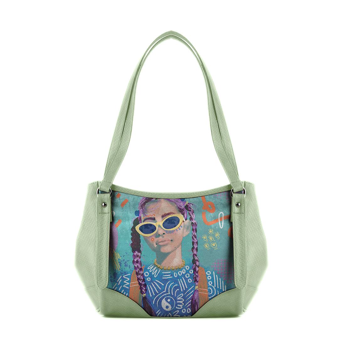 Mint Green Leather Tote Bag Lilac Locks - CANVAEGYPT