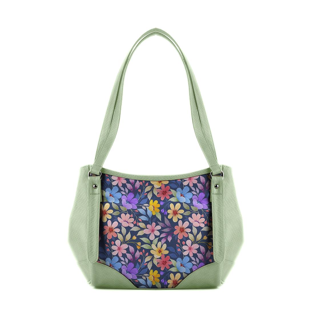 Mint Green Leather Tote Bag Purple Floral - CANVAEGYPT