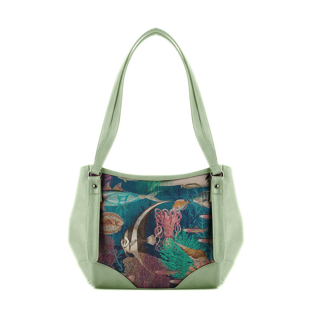 Mint Green Leather Tote Bag Sea Life - CANVAEGYPT