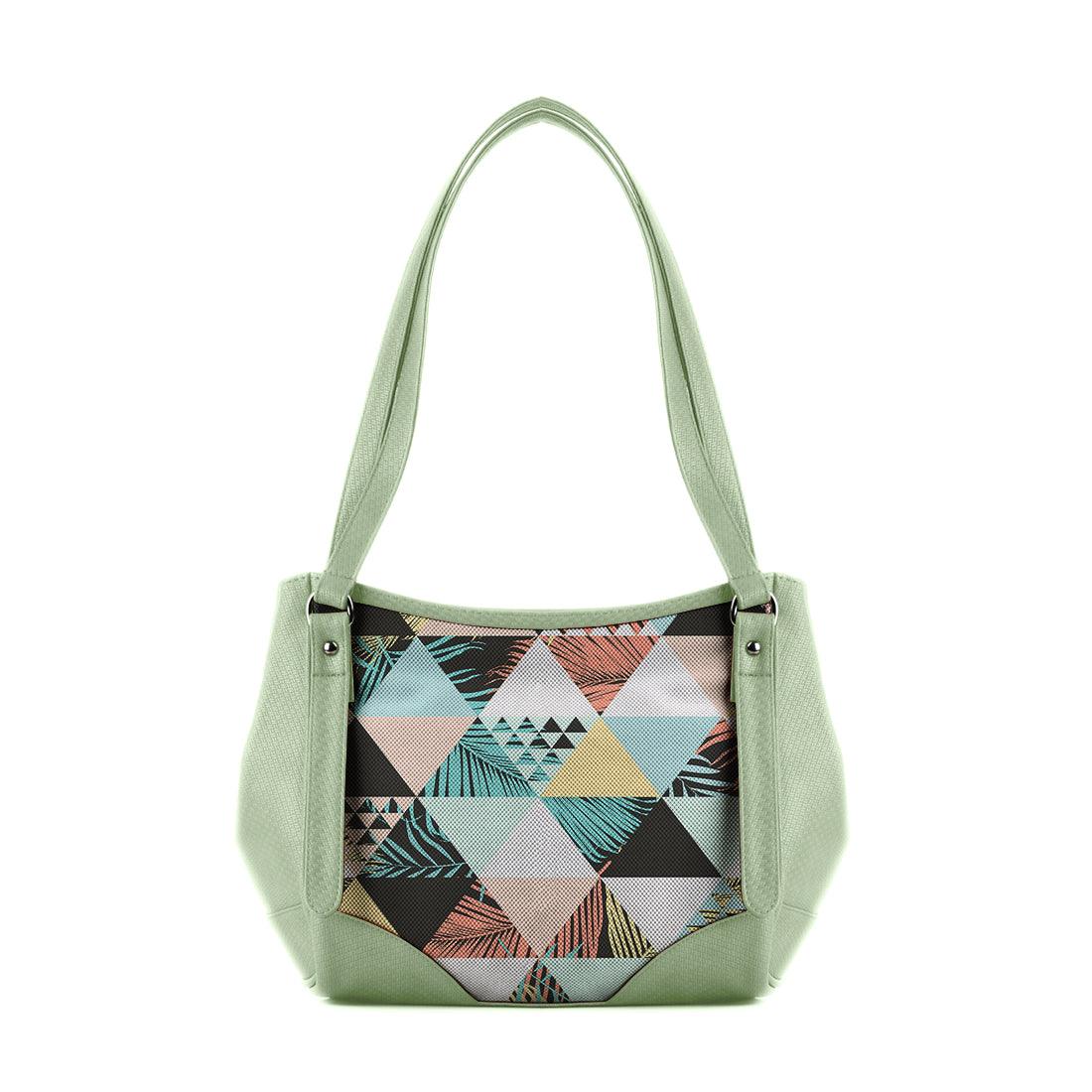 Mint Green Leather Tote Bag Summer Triangles - CANVAEGYPT