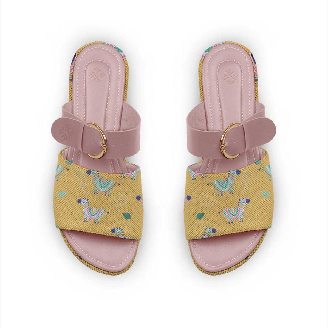 Rose Buckle Slide Slipper Zebras in yellow - CANVAEGYPT