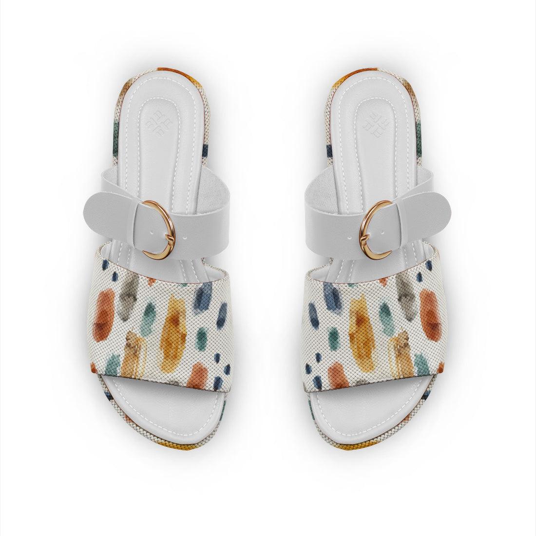 White Buckle Slide Slipper Brushes Spots - CANVAEGYPT