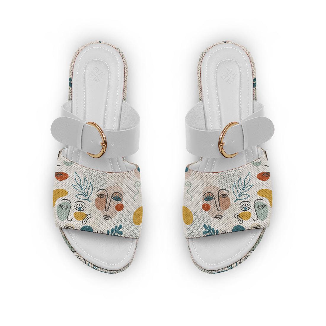 White Buckle Slide Slipper Faces - CANVAEGYPT