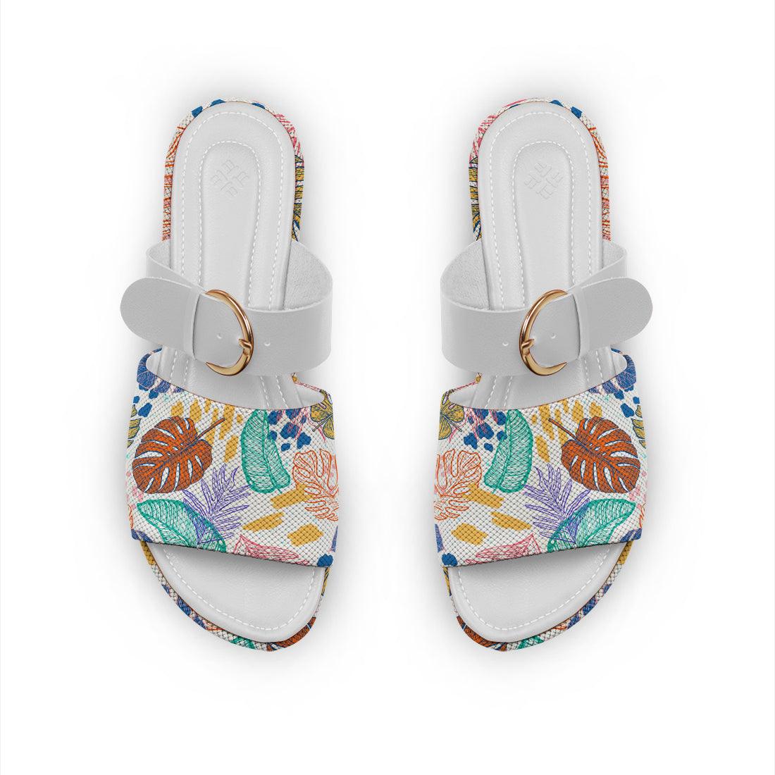 White Buckle Slide Slipper Floary Art - CANVAEGYPT