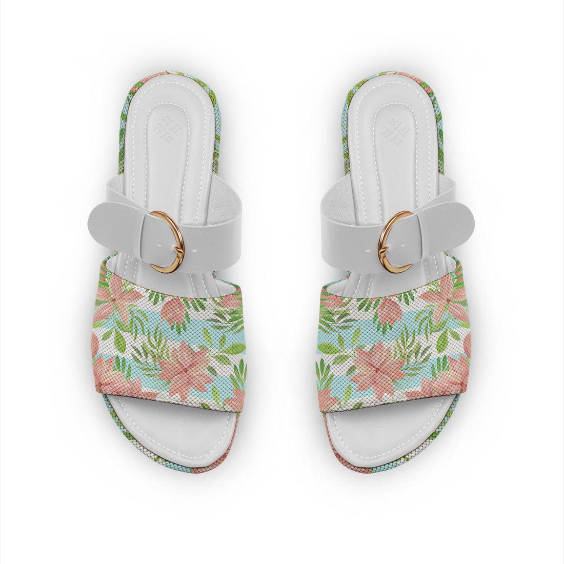 White Buckle Slide Slipper Flower - CANVAEGYPT