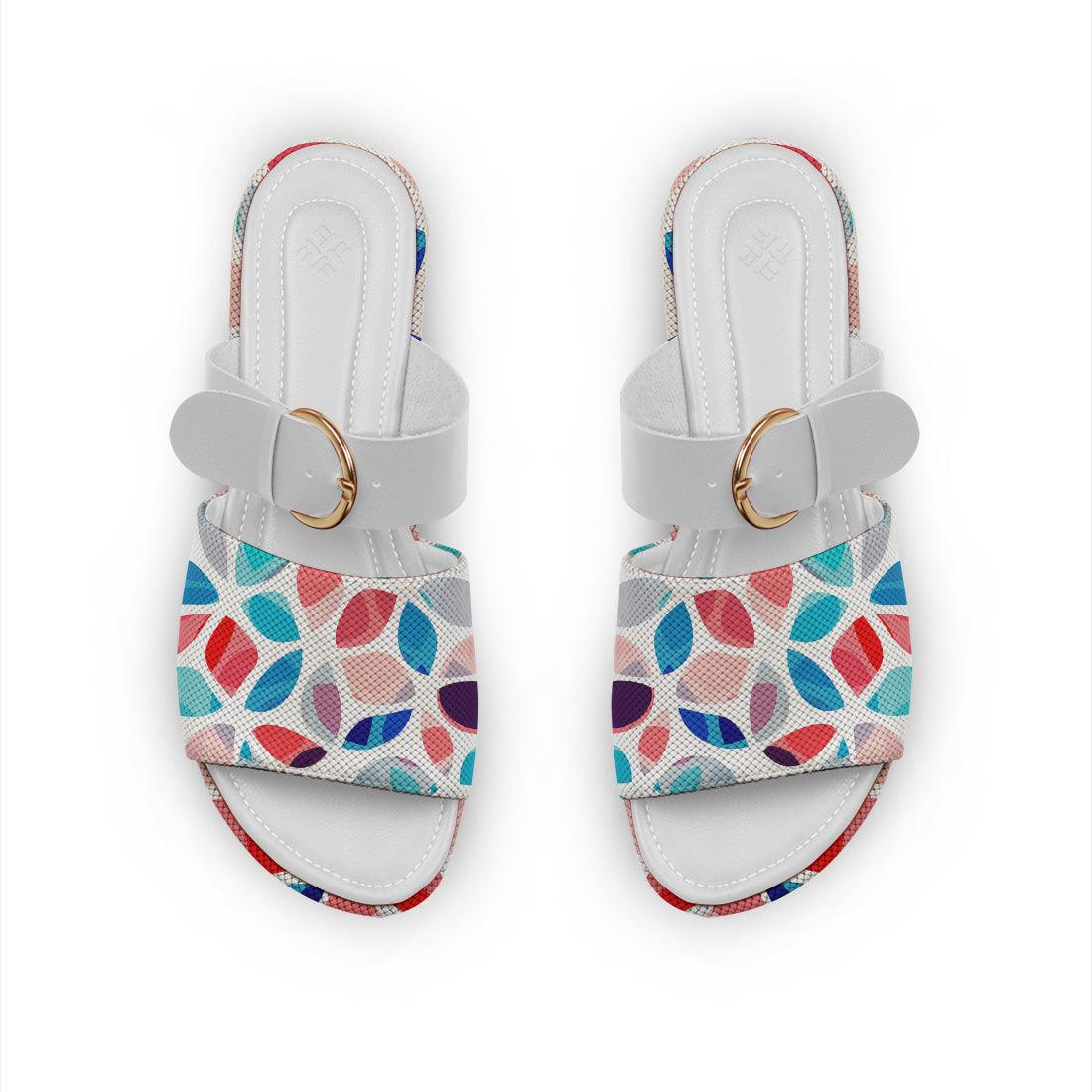 White Buckle Slide Slipper Flower petals - CANVAEGYPT