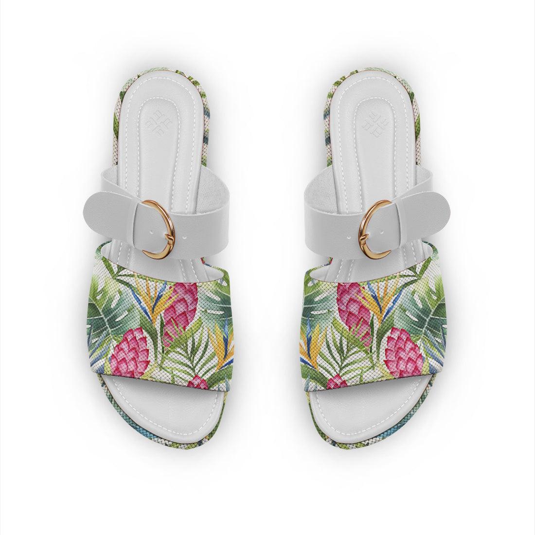 White Buckle Slide Slipper Leaf Summer - CANVAEGYPT