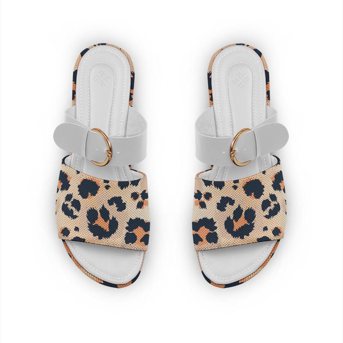 White Buckle Slide Slipper Orange Cheetah - CANVAEGYPT