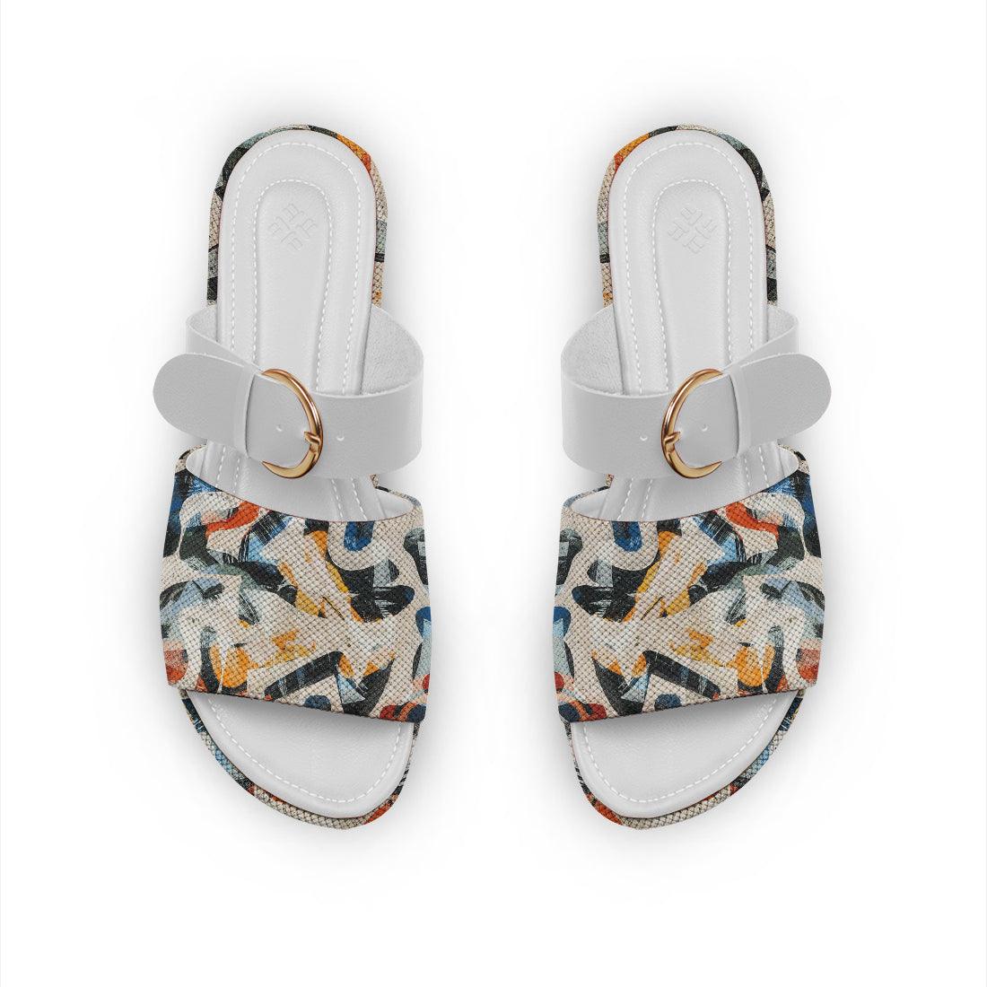 White Buckle Slide Slipper Sand Art - CANVAEGYPT