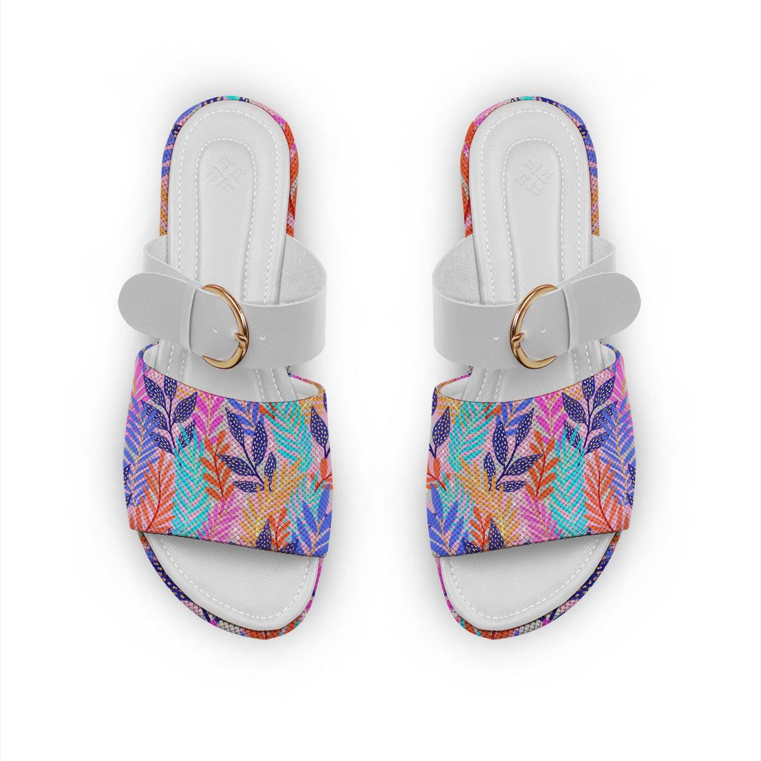 White Buckle Slide Slipper Vibrant Vines - CANVAEGYPT