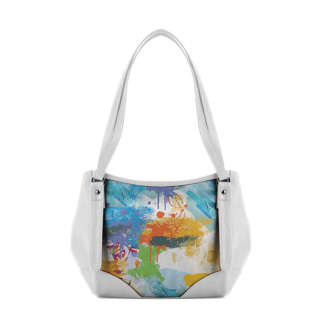 White Leather Tote Bag Abstract - CANVAEGYPT