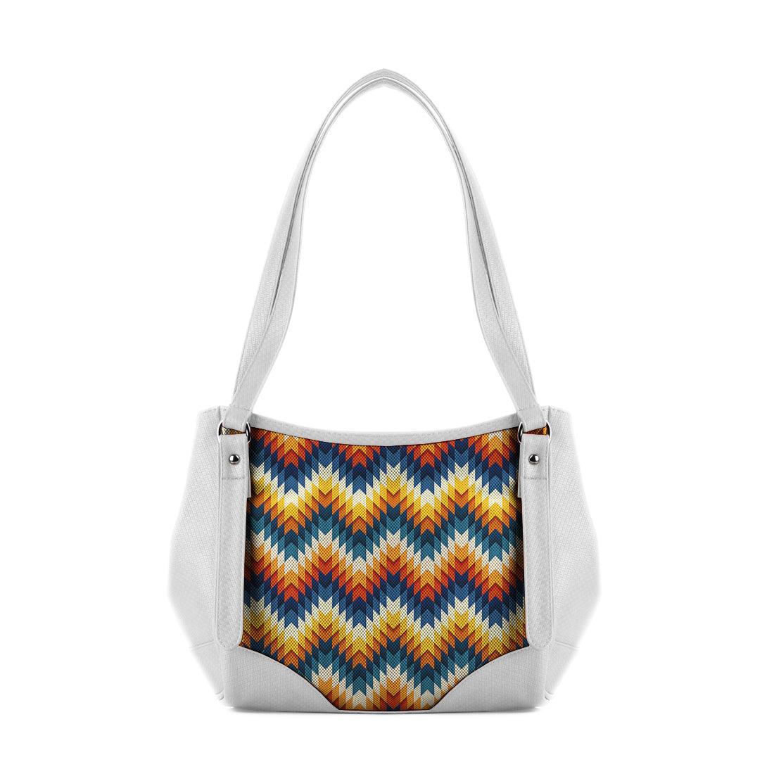 White Leather Tote Bag African Pixels - CANVAEGYPT