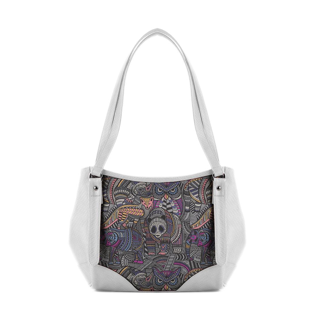 White Leather Tote Bag Animals Tribal - CANVAEGYPT