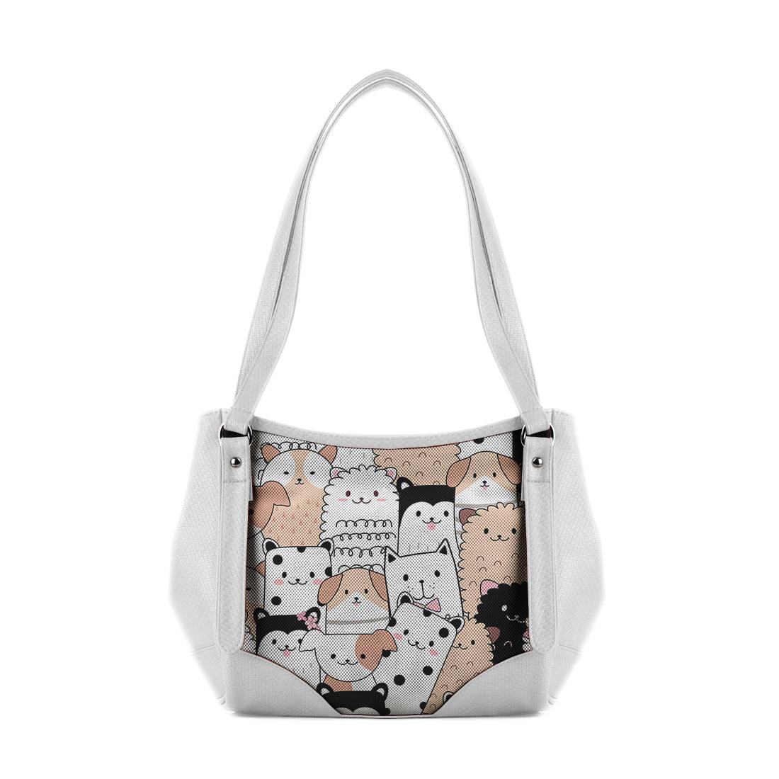 White Leather Tote Bag Cute Pets - CANVAEGYPT