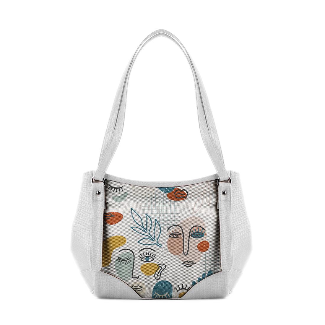 White Leather Tote Bag Faces - CANVAEGYPT