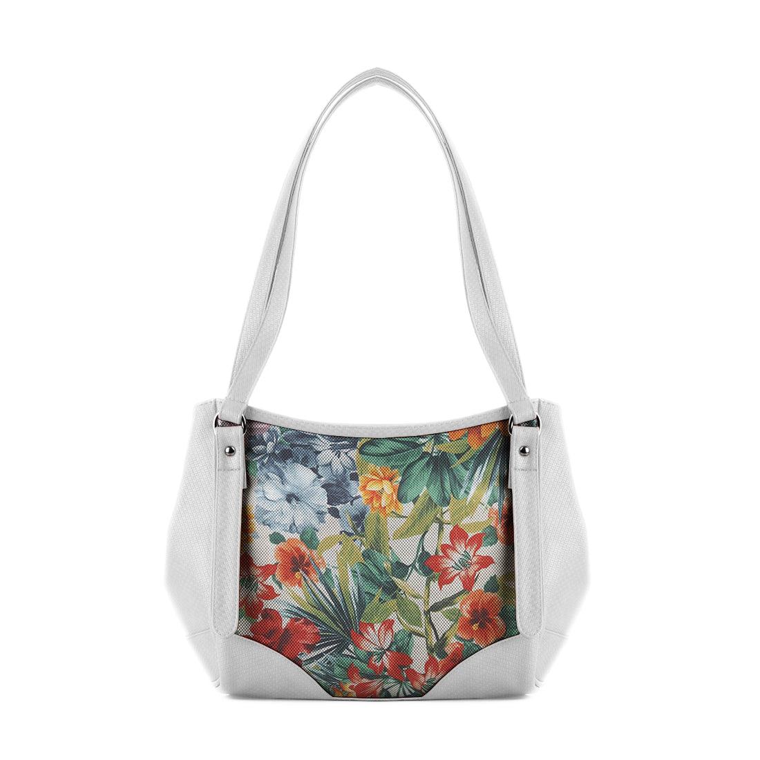 White Leather Tote Bag Flowers - CANVAEGYPT