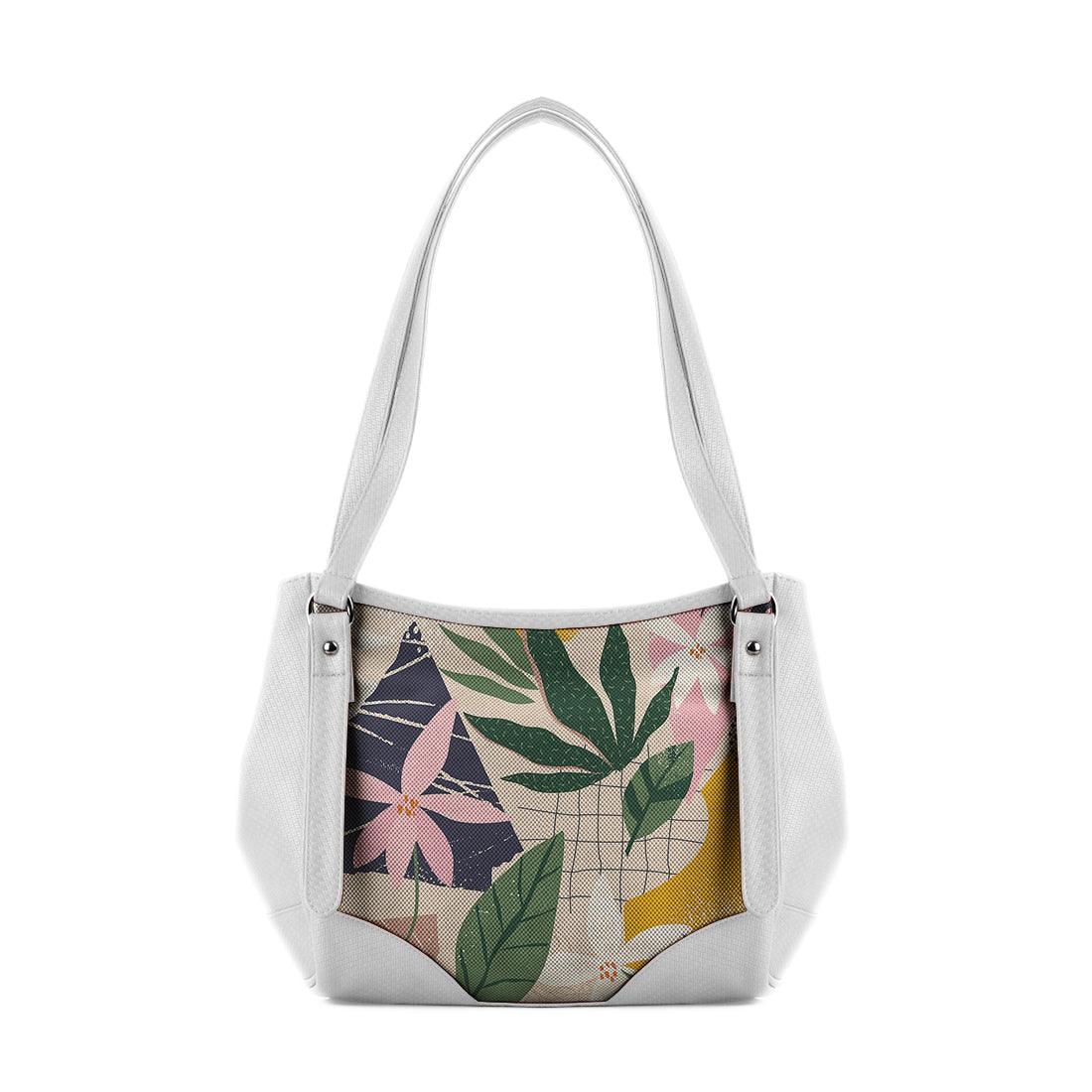 White Leather Tote Bag Leafs - CANVAEGYPT