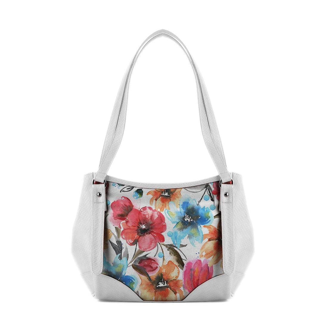 White Leather Tote Bag White Floral - CANVAEGYPT