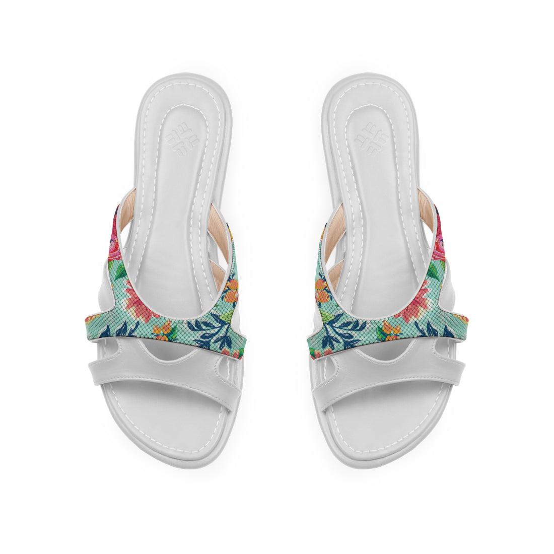 White Split Slipper Cyan Floral - CANVAEGYPT