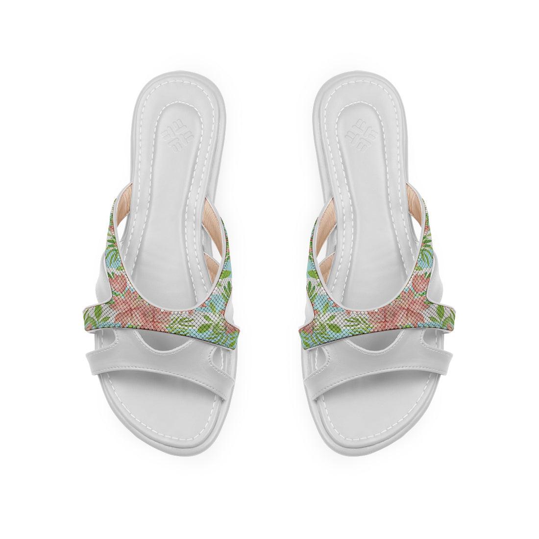 White Split Slipper Floral blue lines - CANVAEGYPT